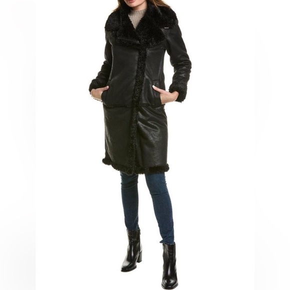 nwt $340 Anthropologie NVLT Black Trench Coat Vegan Faux Fur Jacket Size Small - Picture 6 of 17